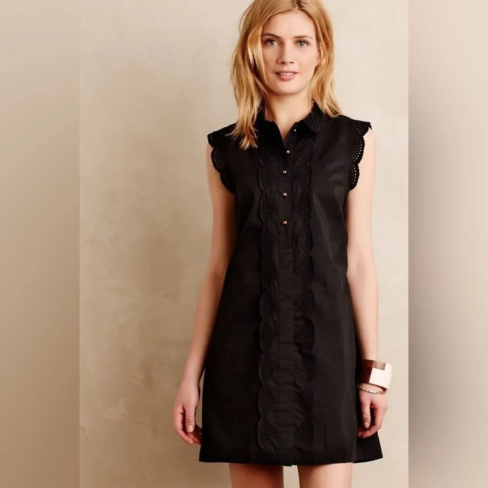 Anthropologie dear creatures Trinette Black Eyelet Trim Sleeveless Shift Dress